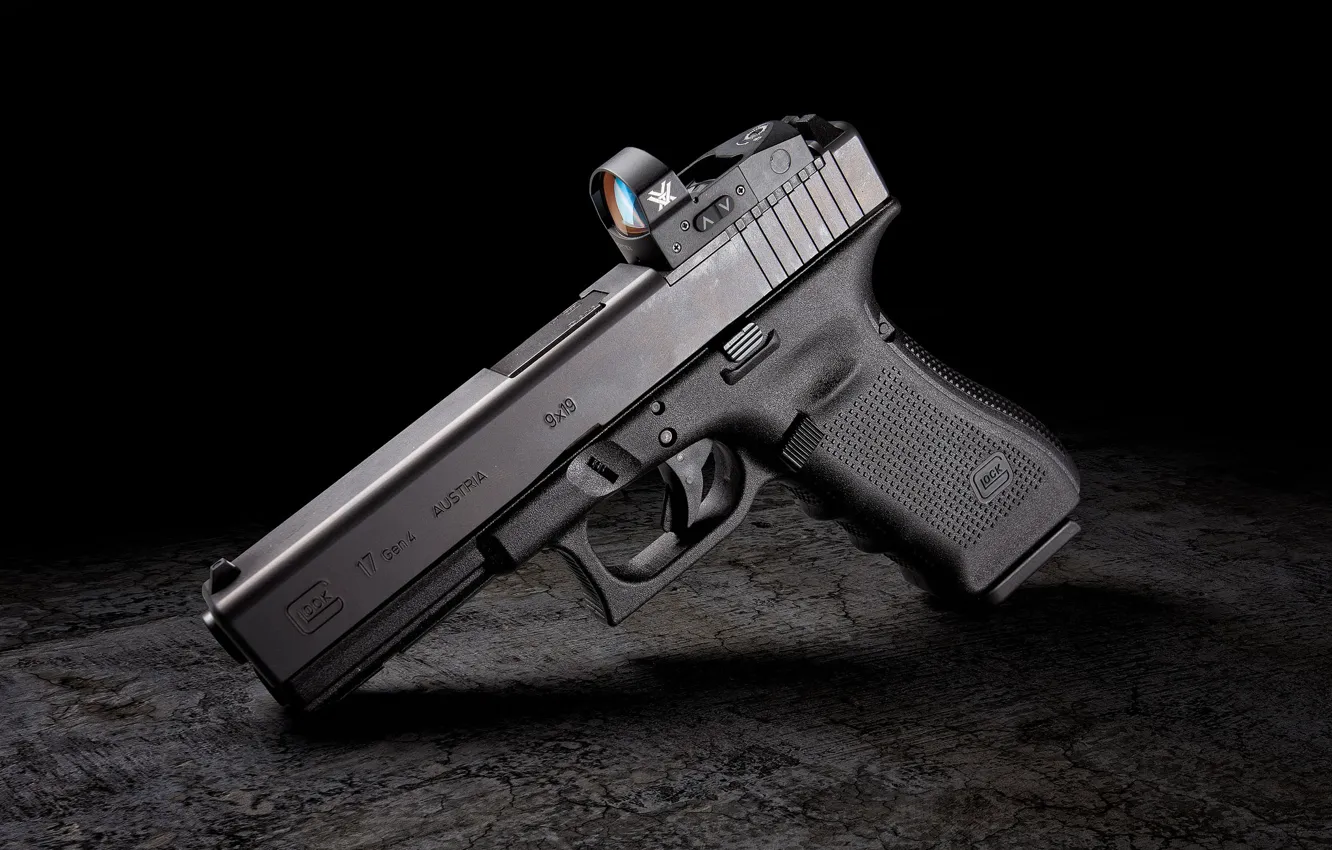 Photo wallpaper gun, background, black, Glock 17 MOS