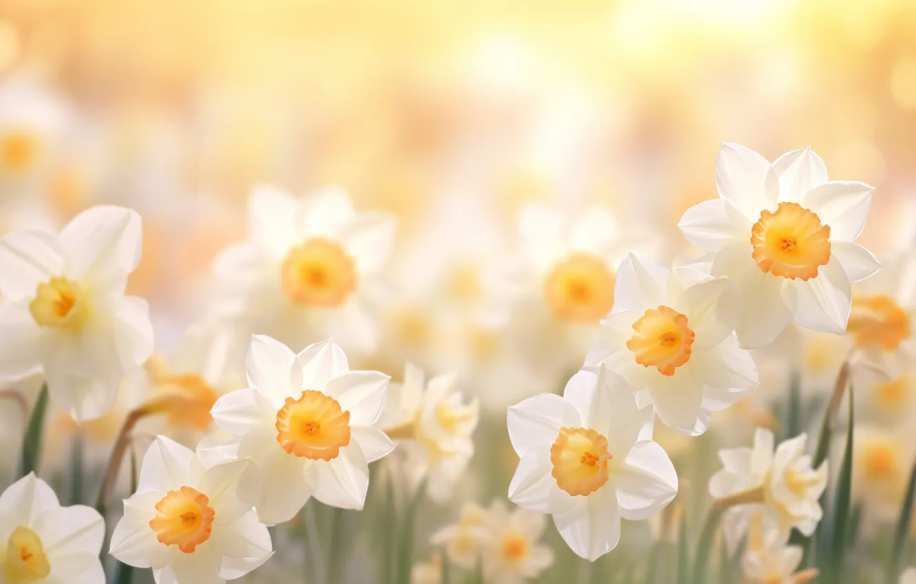 Photo wallpaper flowers, AI art, nature, spring, daffodils, neural network
