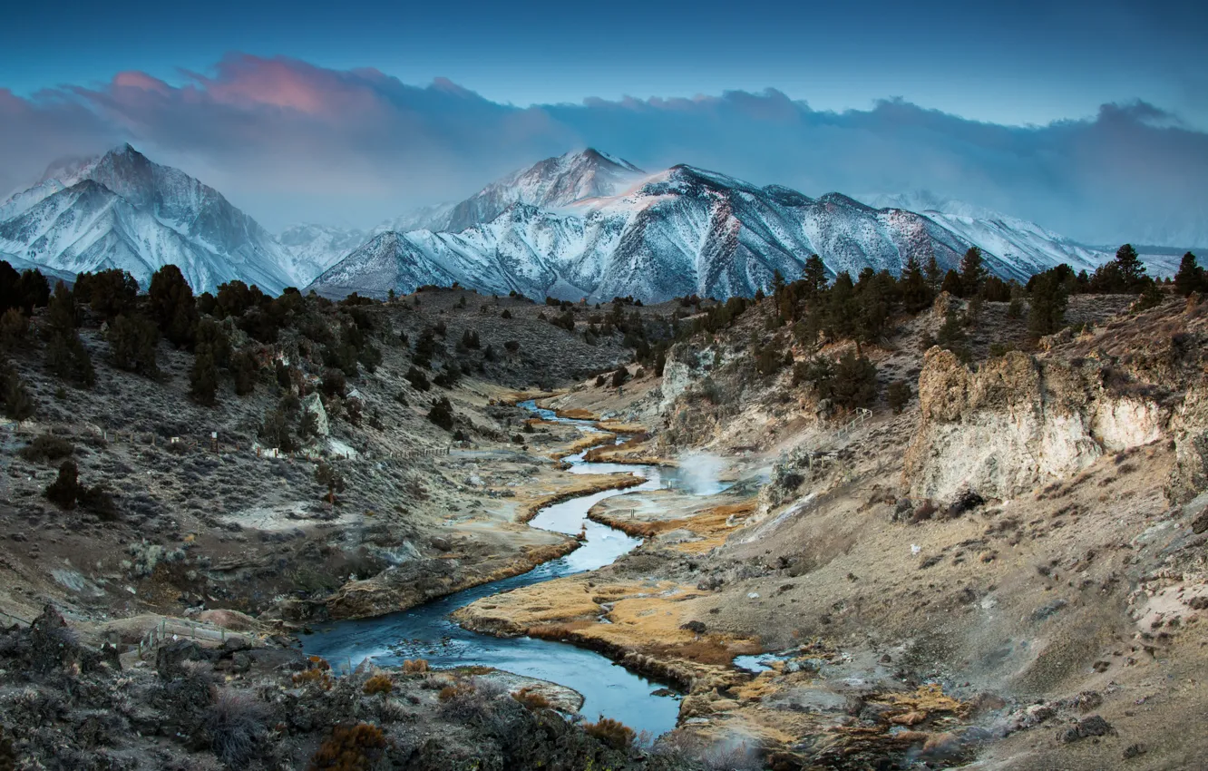 Photo wallpaper CA, Eastern Sierra Nevada, Hot Creek, mountain canyon
