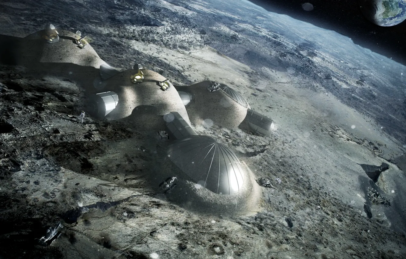 Photo wallpaper space, the moon, base, colonization