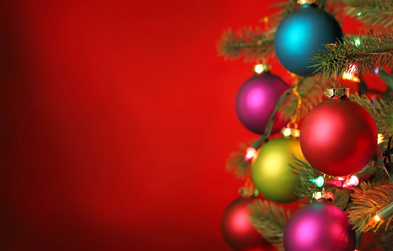 Photo wallpaper balls, decoration, holiday, tree, Christmas, postcard