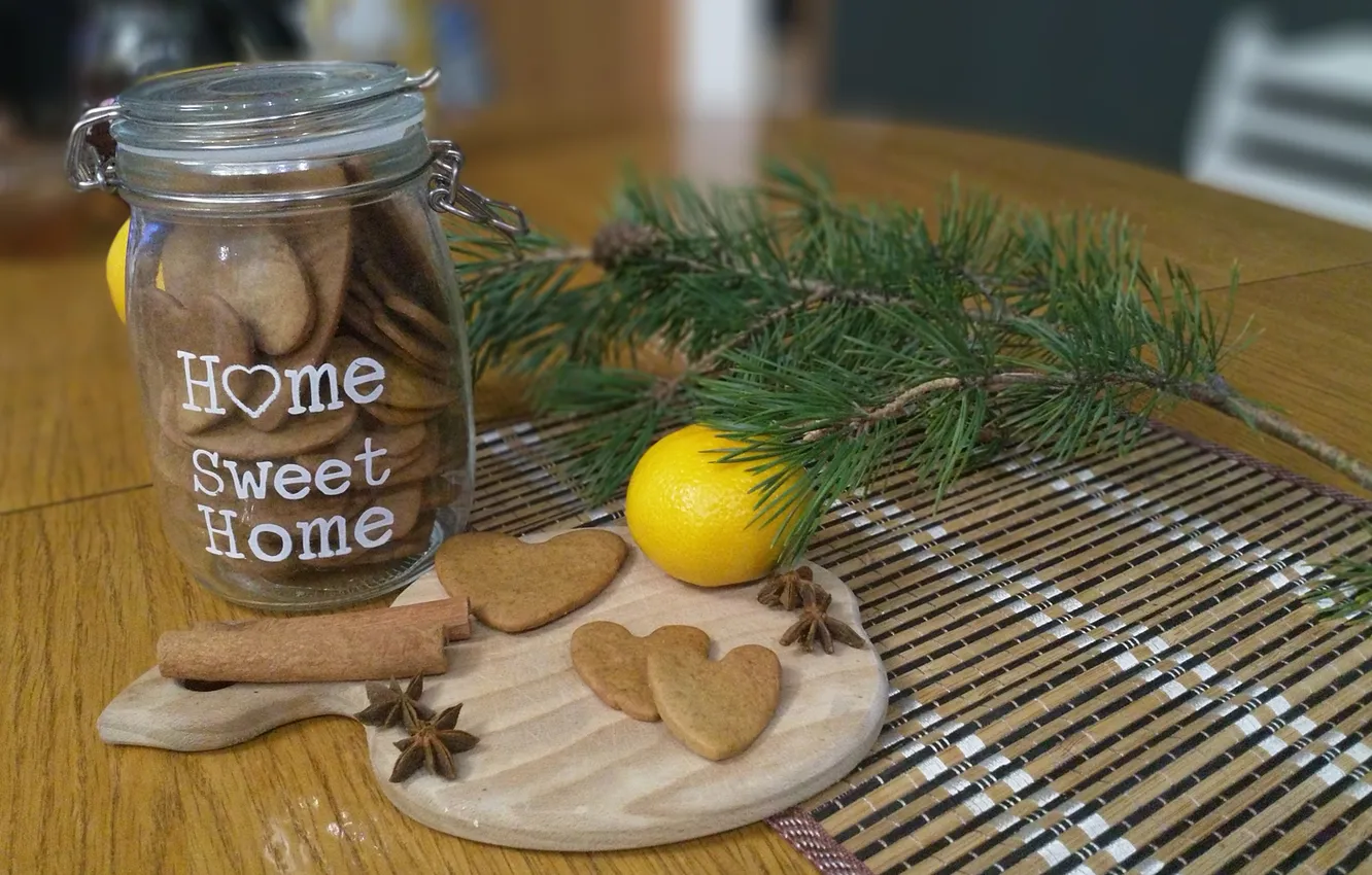 Photo wallpaper comfort, lemon, spruce, cinnamon, star anise, ginger biscuits, home warmth