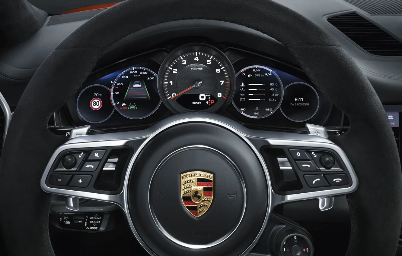 Photo wallpaper Porsche, speedometer, the wheel, Coupe, Turbo, Cayenne, dashboard, 2019