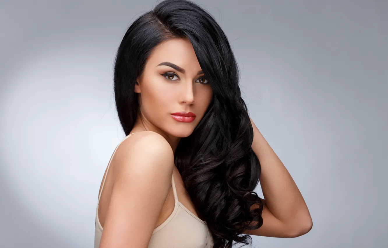 Photo wallpaper girl, model, portrait, makeup, brunette, girl, woman, beautiful