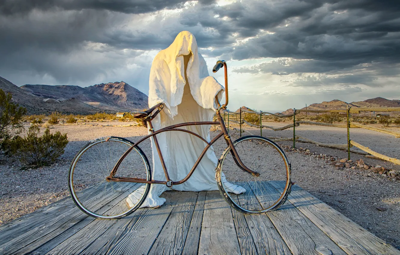 Photo wallpaper the sky, clouds, landscape, mountains, nature, bike, hills, Board