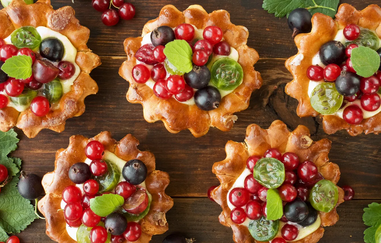 Photo wallpaper berries, blueberries, cake, cream, dessert, sweet, red currant