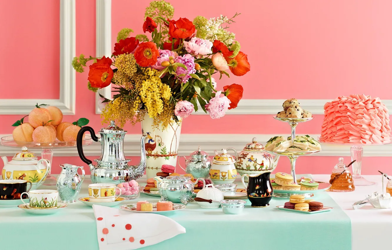 Photo wallpaper tea, coffee, food, cake, cake, sweet, afternoon tea