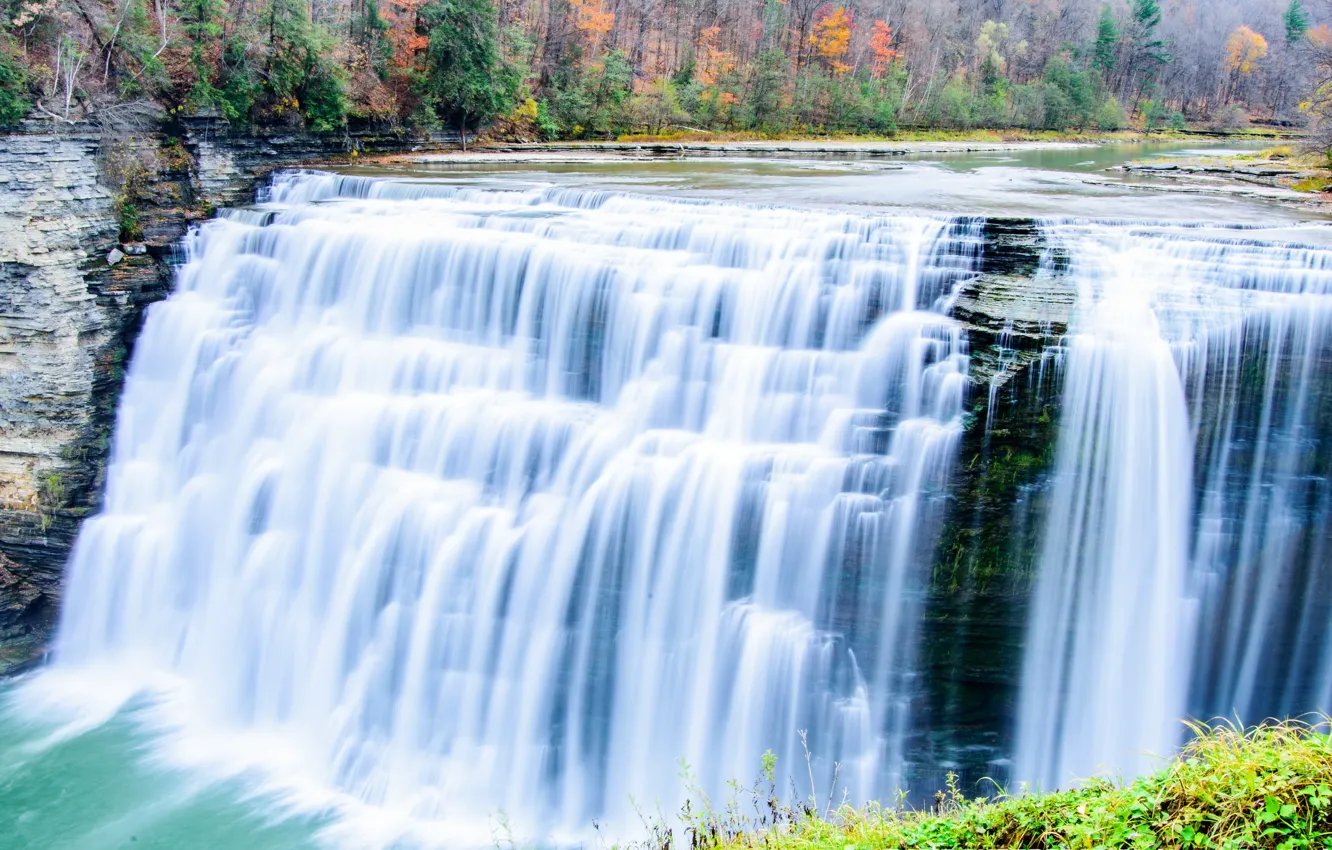 Photo wallpaper rocks, waterfall, stream