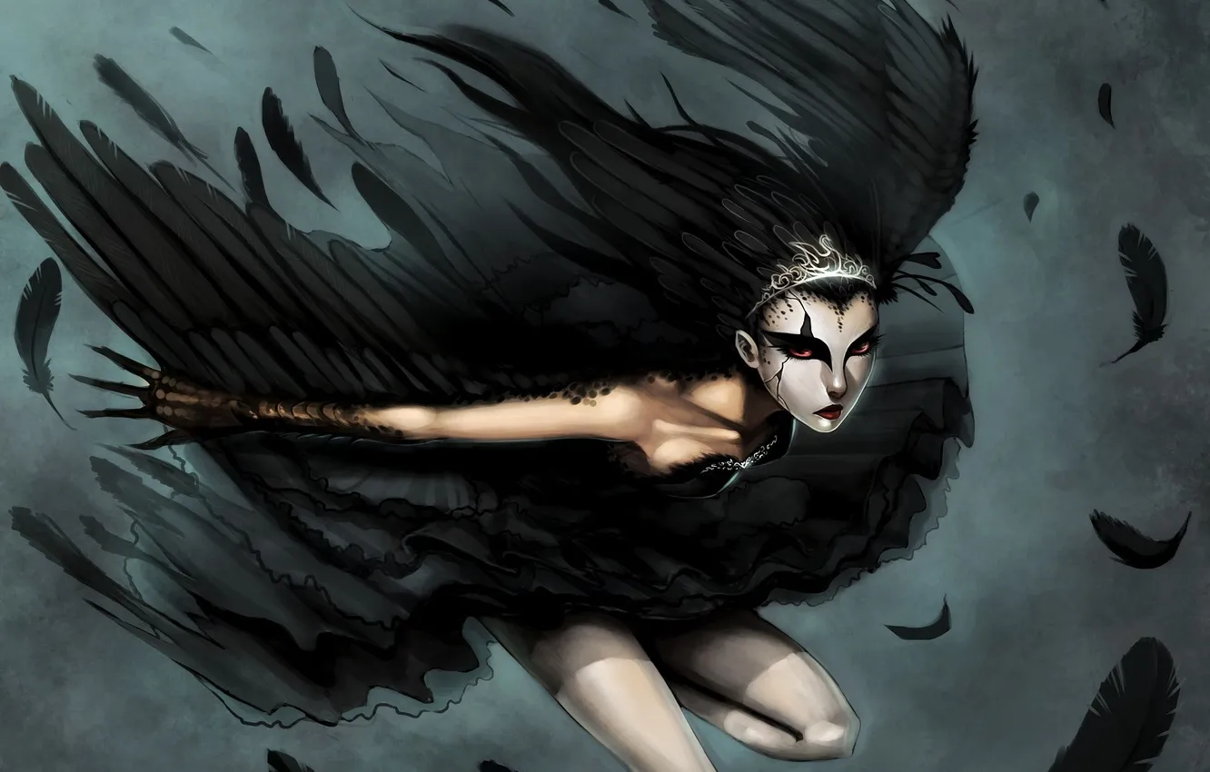 Photo wallpaper girl, Swan, werewolf, black swan