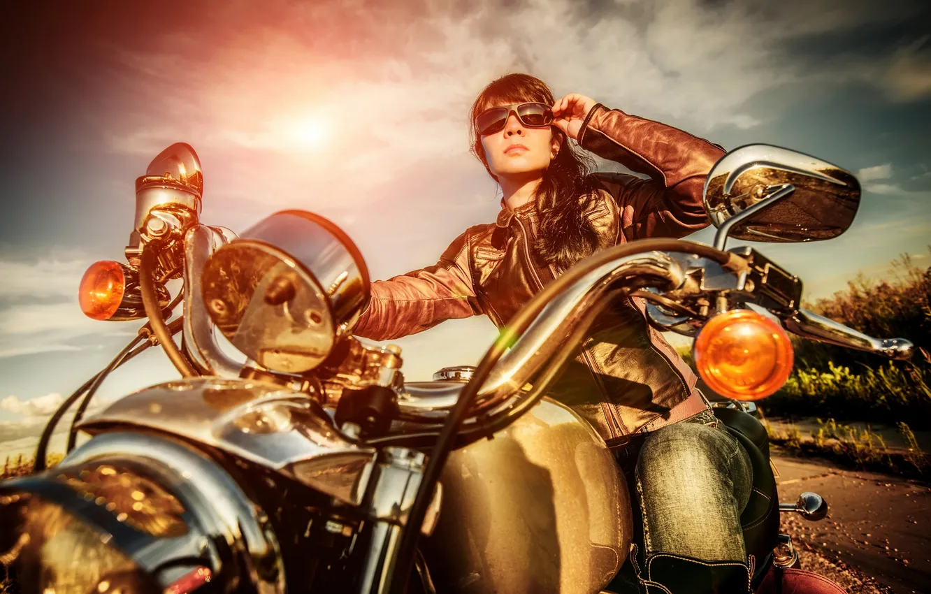 Photo wallpaper girl, glasses, motorcycle