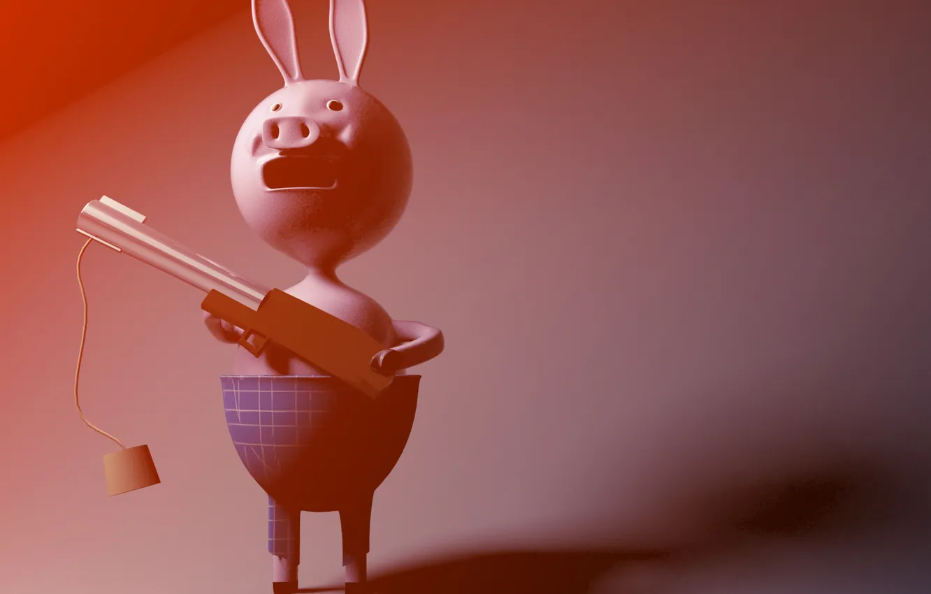 Photo wallpaper rendering, weapons, cartoon, tube, Piglet