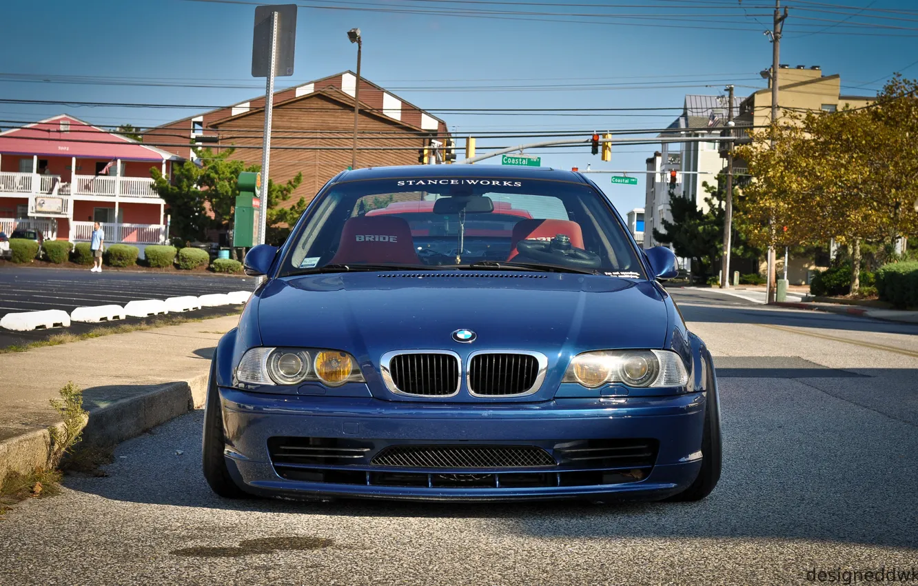 Photo wallpaper BMW, BMW, tuning, E46, stance, stance works, blue