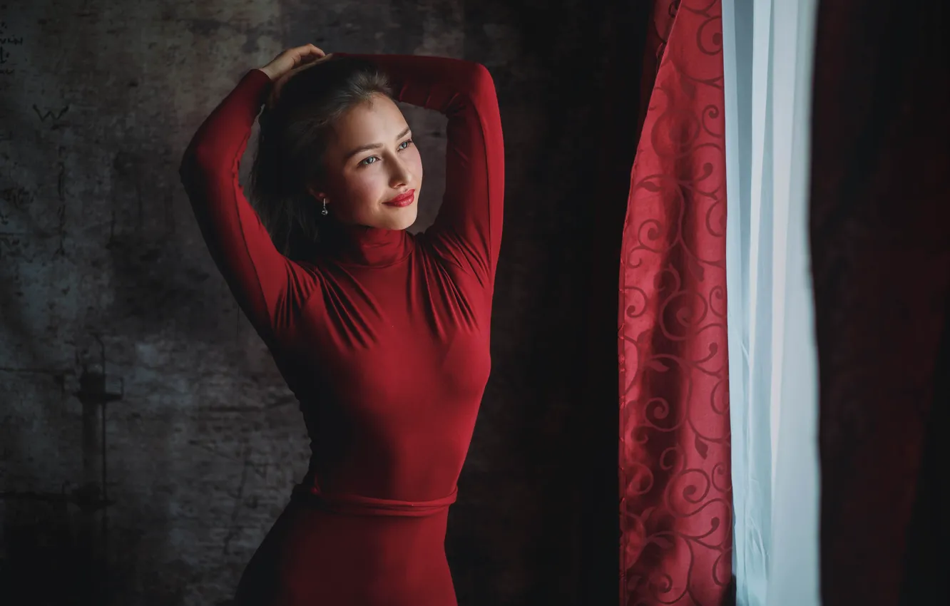 Photo wallpaper girl, pose, smile, Alexey Gilev