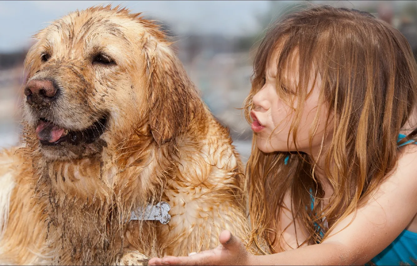 Photo wallpaper girl, dog, oops, two, whoop, no commentS