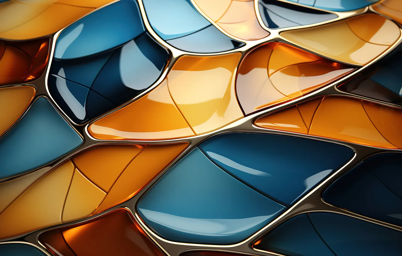Photo wallpaper glass, surface, line, orange, blue, yellow, abstraction, Shine