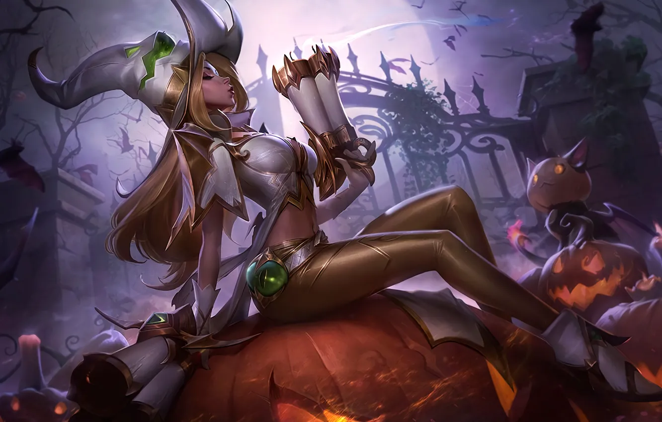 Photo wallpaper Halloween, girl, fantasy, game, night, League of Legends, holiday, blonde