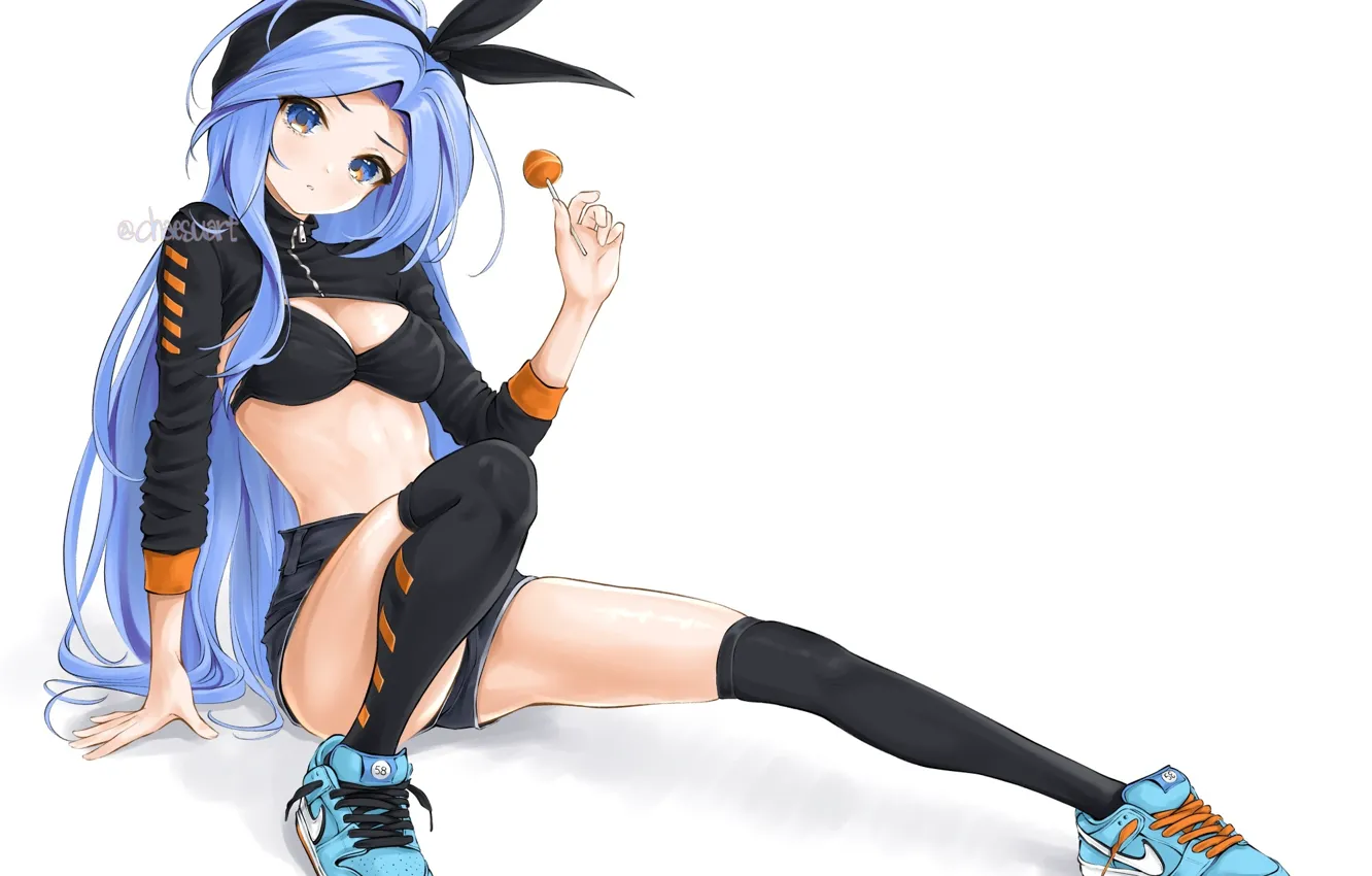 Photo wallpaper anime, digital art, artwork, belly, anime girls, Petite, looking at viewer, Chaesu