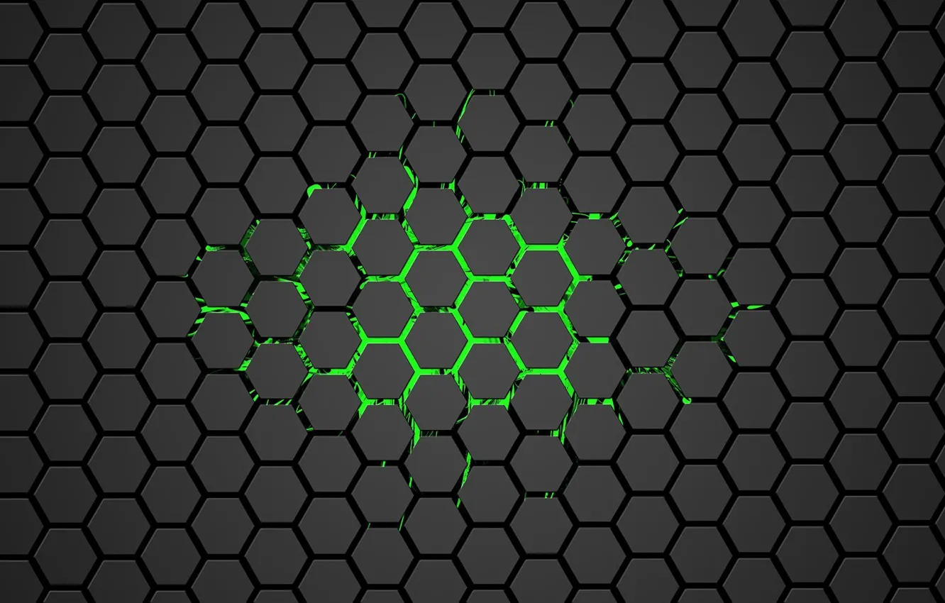 Photo wallpaper mesh, grid, hexagon, hexagon, green light, green light, hexagon