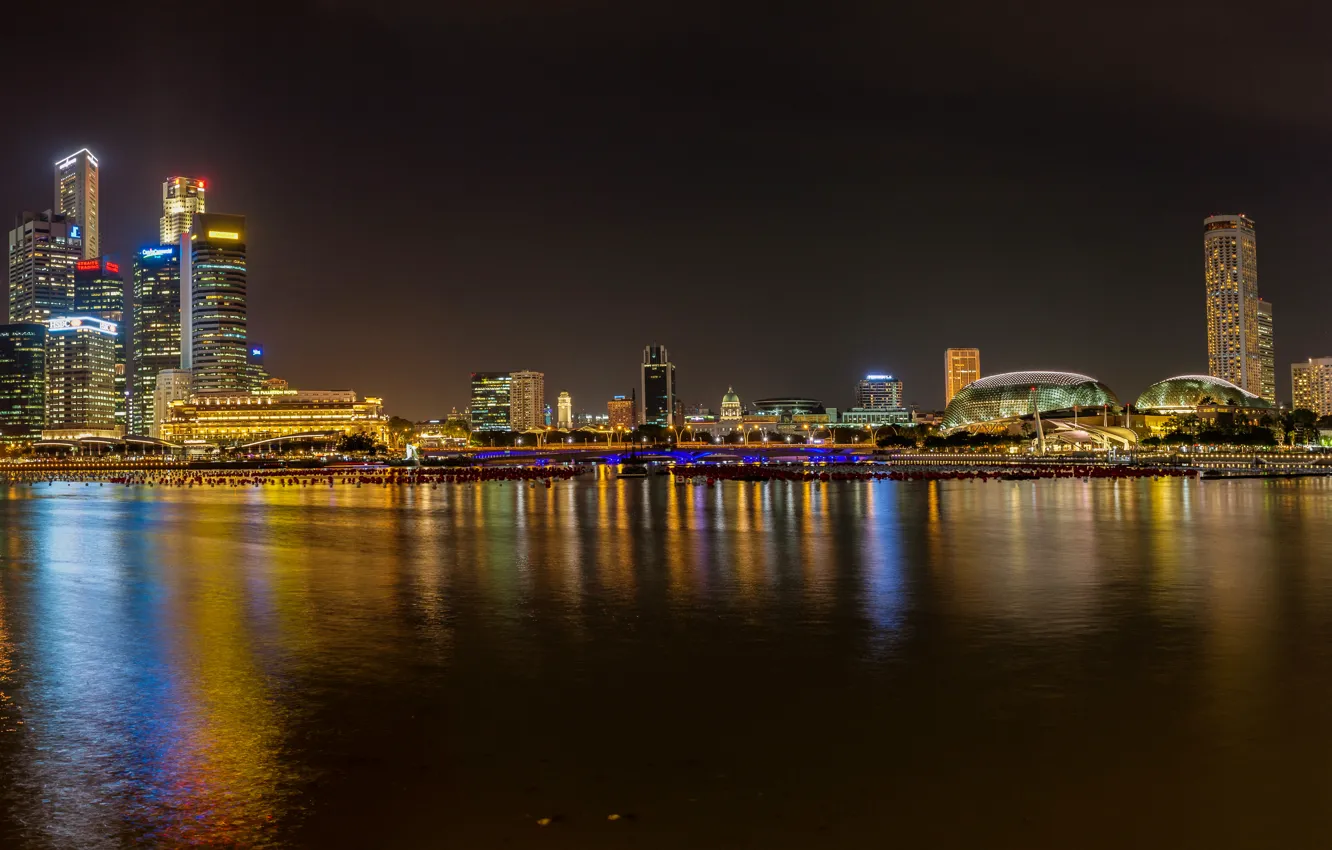 Photo wallpaper night, lights, home, skyscrapers, Bay, Singapore