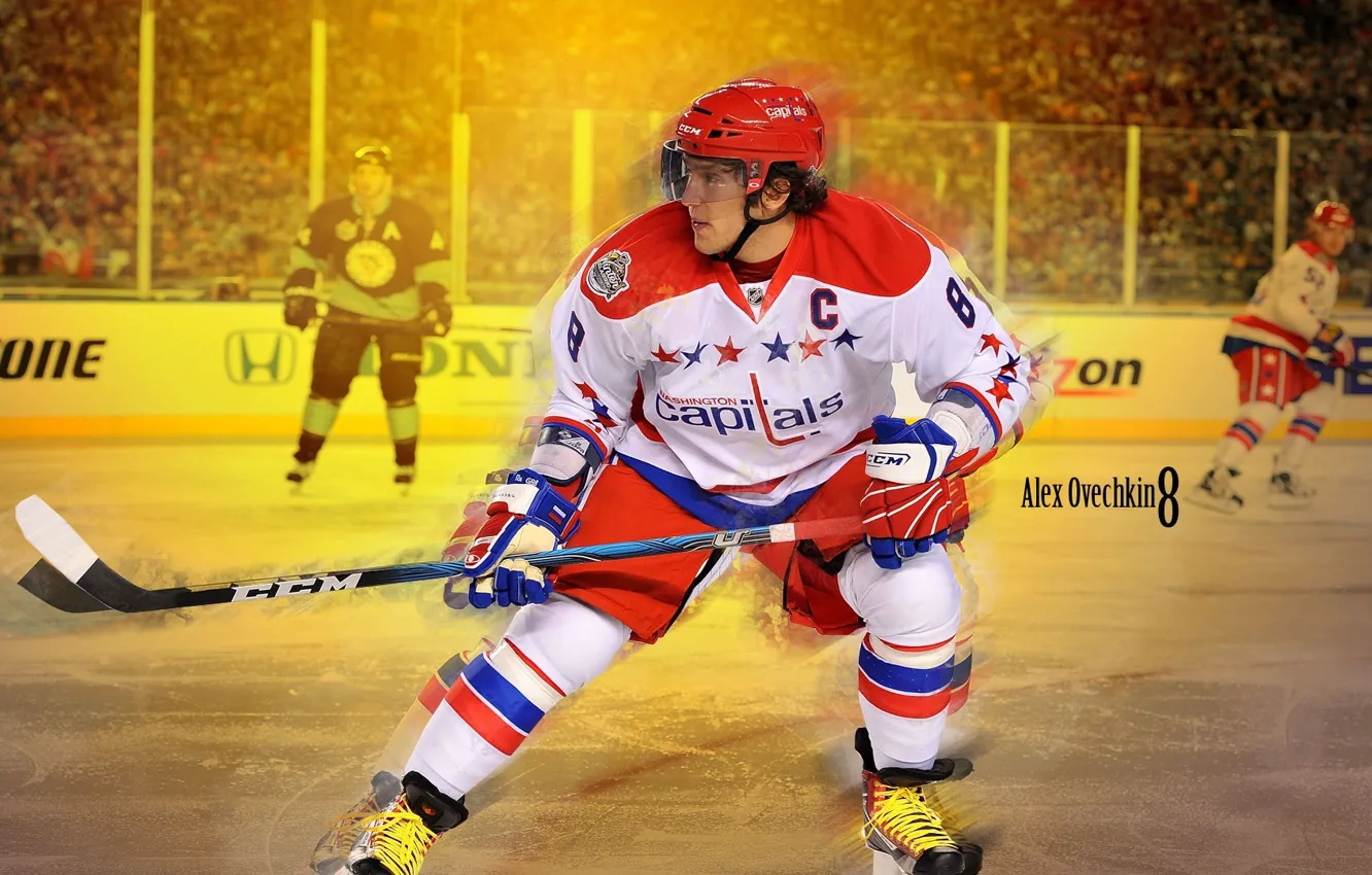 Photo wallpaper ice, form, stick, hockey, skates, Alexander Ovechkin, NHL, NHL