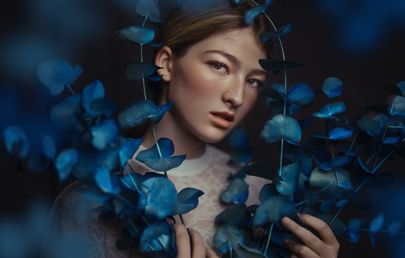 Photo wallpaper girl, flowers, portrait