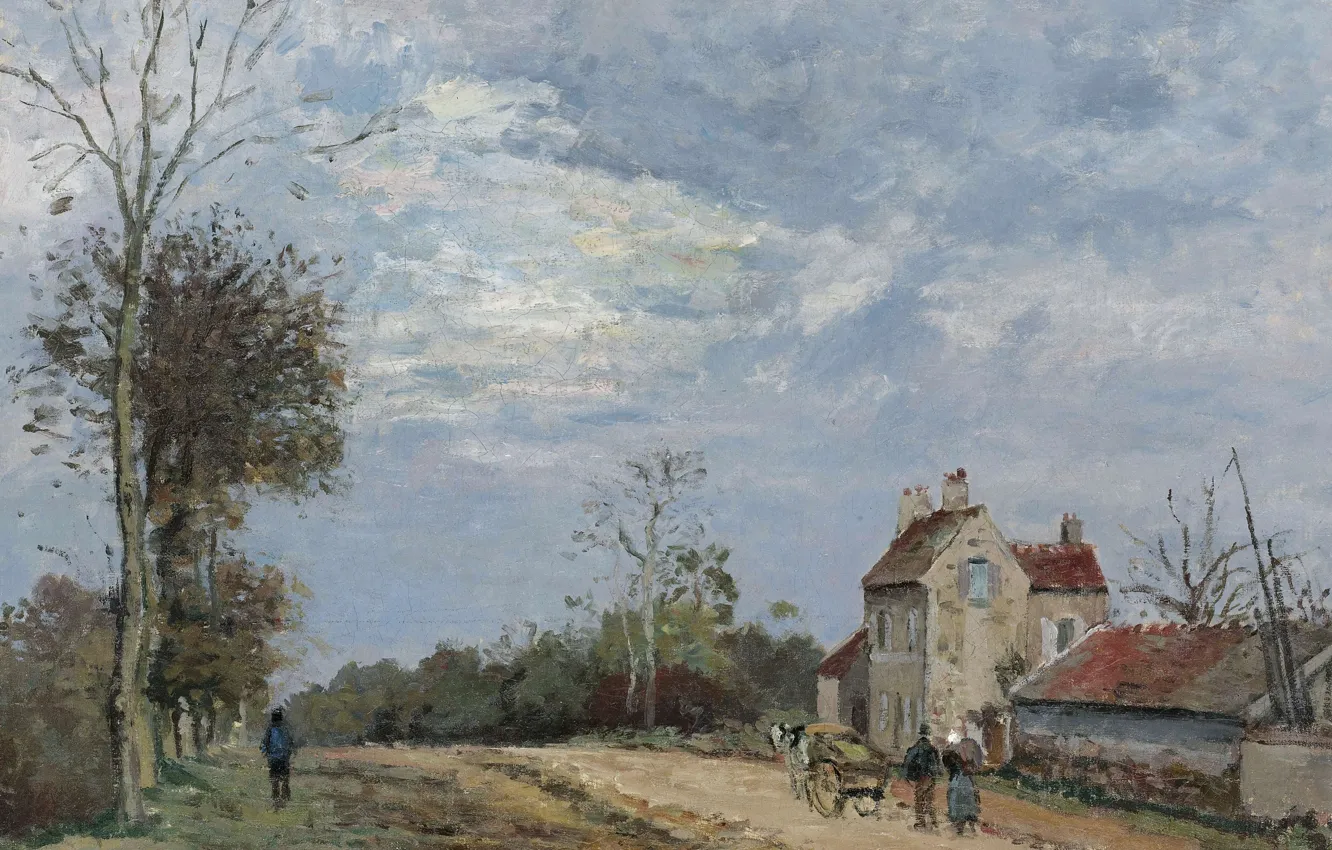 Photo wallpaper landscape, picture, Camille Pissarro, The House Of Mr Mushi. The road to Marly. Louveciennes