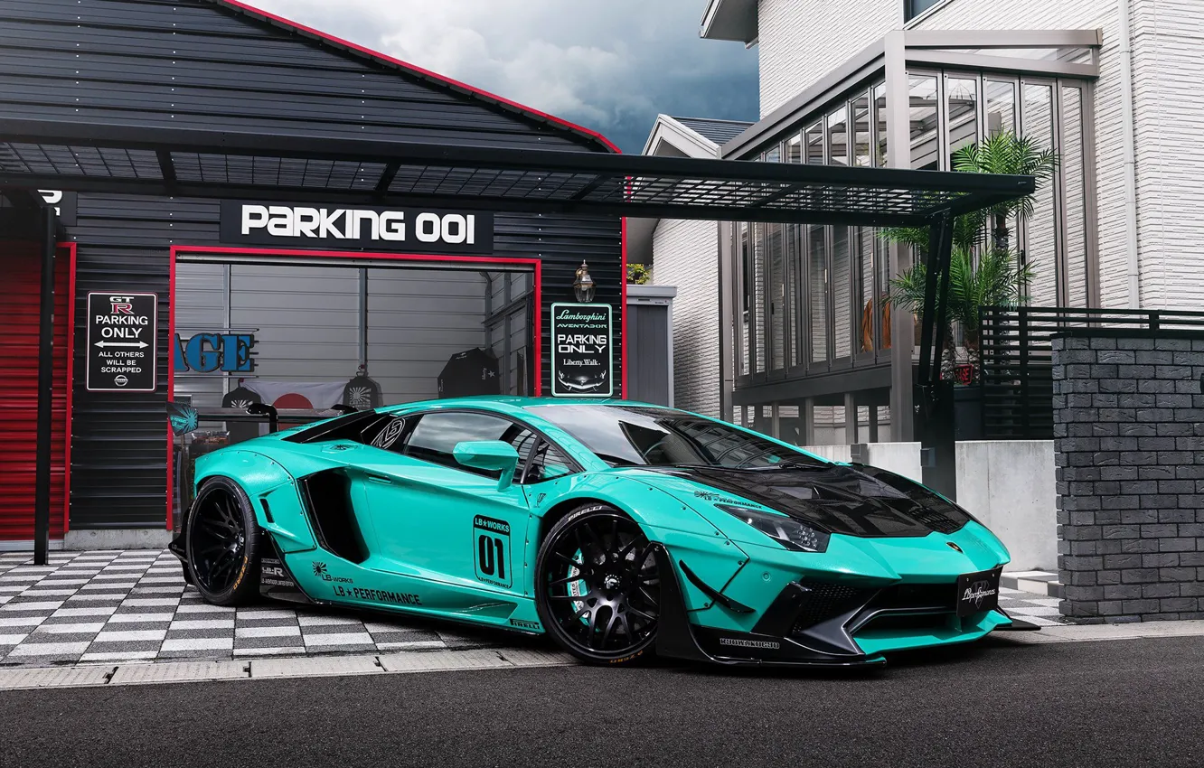 Photo wallpaper Lamborghini, Front, Aventador, Liberty Walk, LB Works