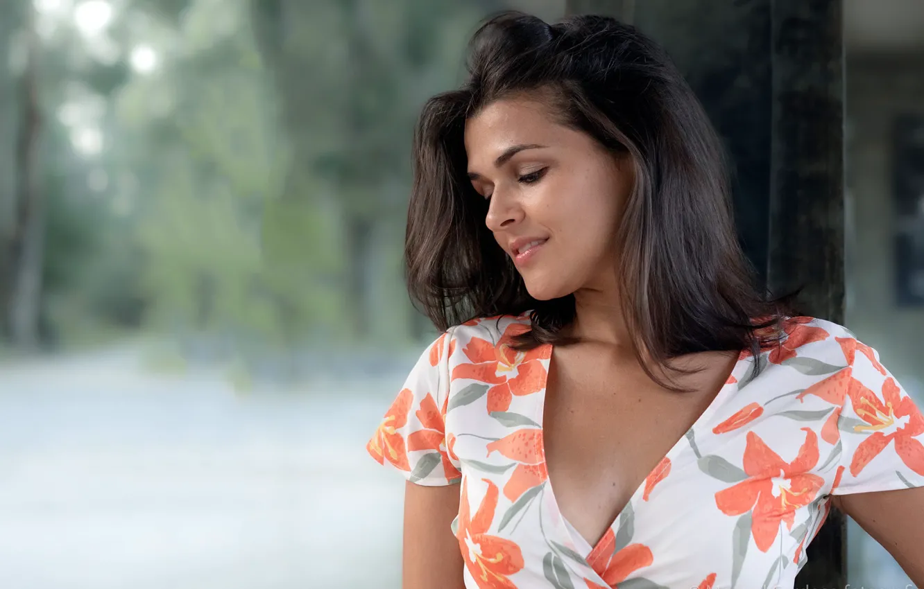 Photo wallpaper model, portrait, makeup, dress, brunette, hairstyle, bokeh, Manuel Cardoso