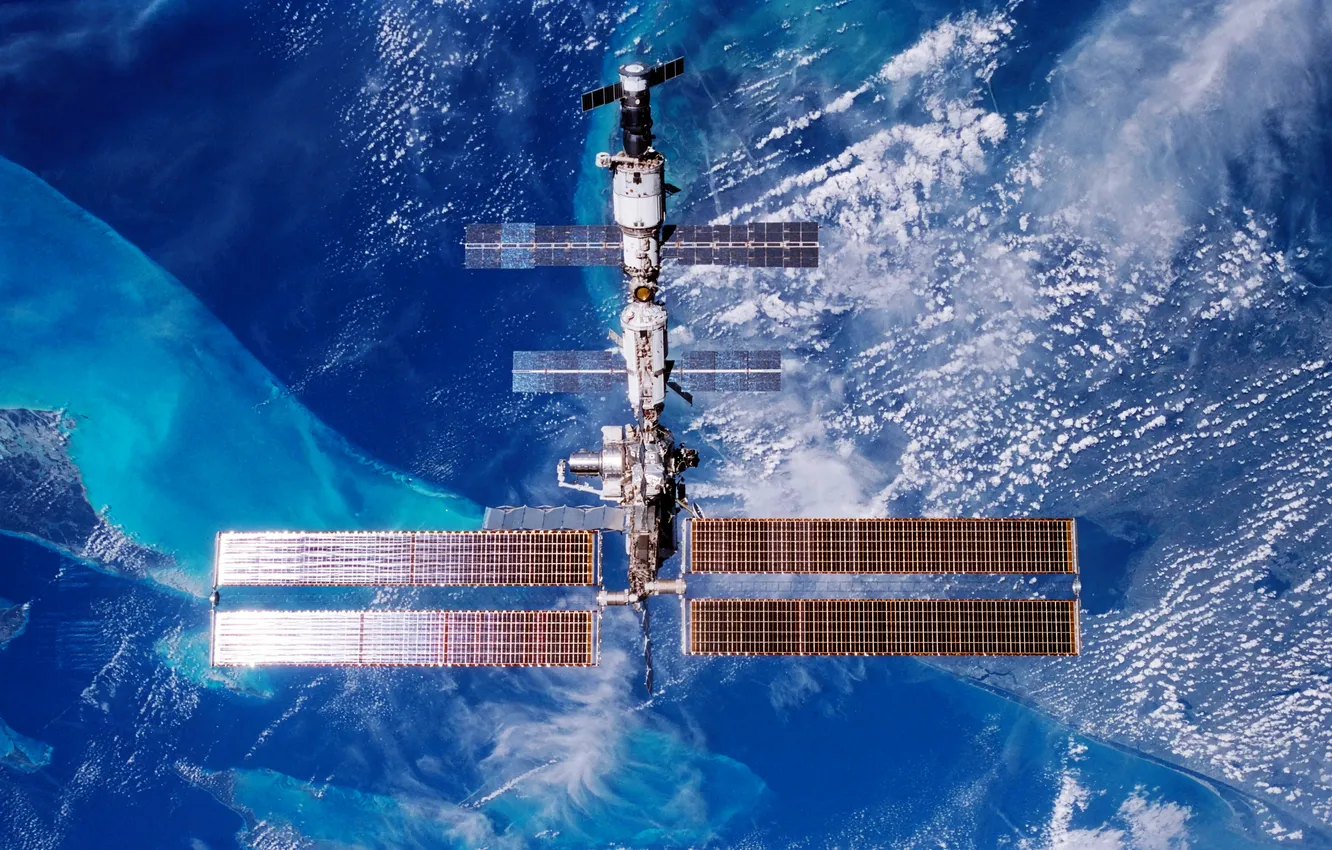 Photo wallpaper panorama, space station, marble, Union, illuminator