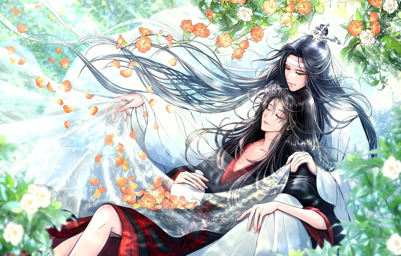 Photo wallpaper flowers, spring, petals, Mo Dao Zu Shi, Lan Wangji, Wei Wuxian