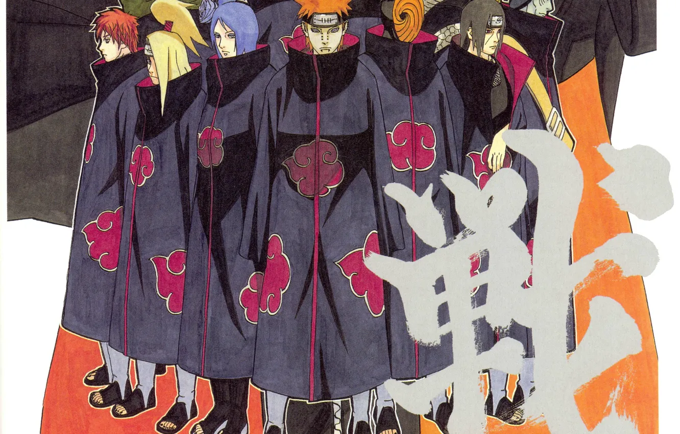 Photo wallpaper ninja, cloak, Naruto, squad, Itachi, Akatsuki, Deidara, Sasori
