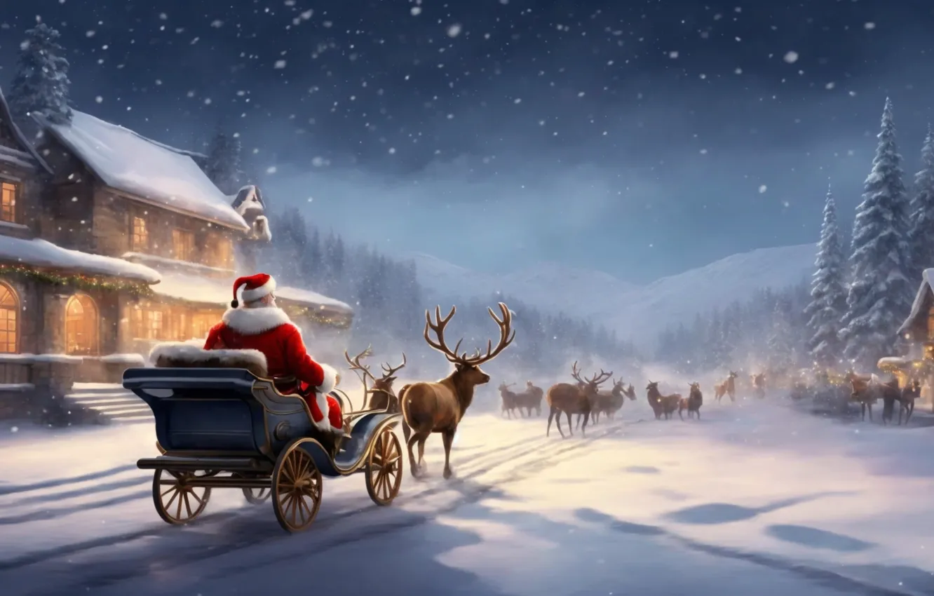 Photo wallpaper winter, snow, holiday, new year, home, deer, art, Christmas