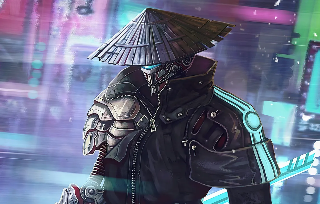 Photo wallpaper Warrior, Samurai, Sci Fi, Cyberpunk