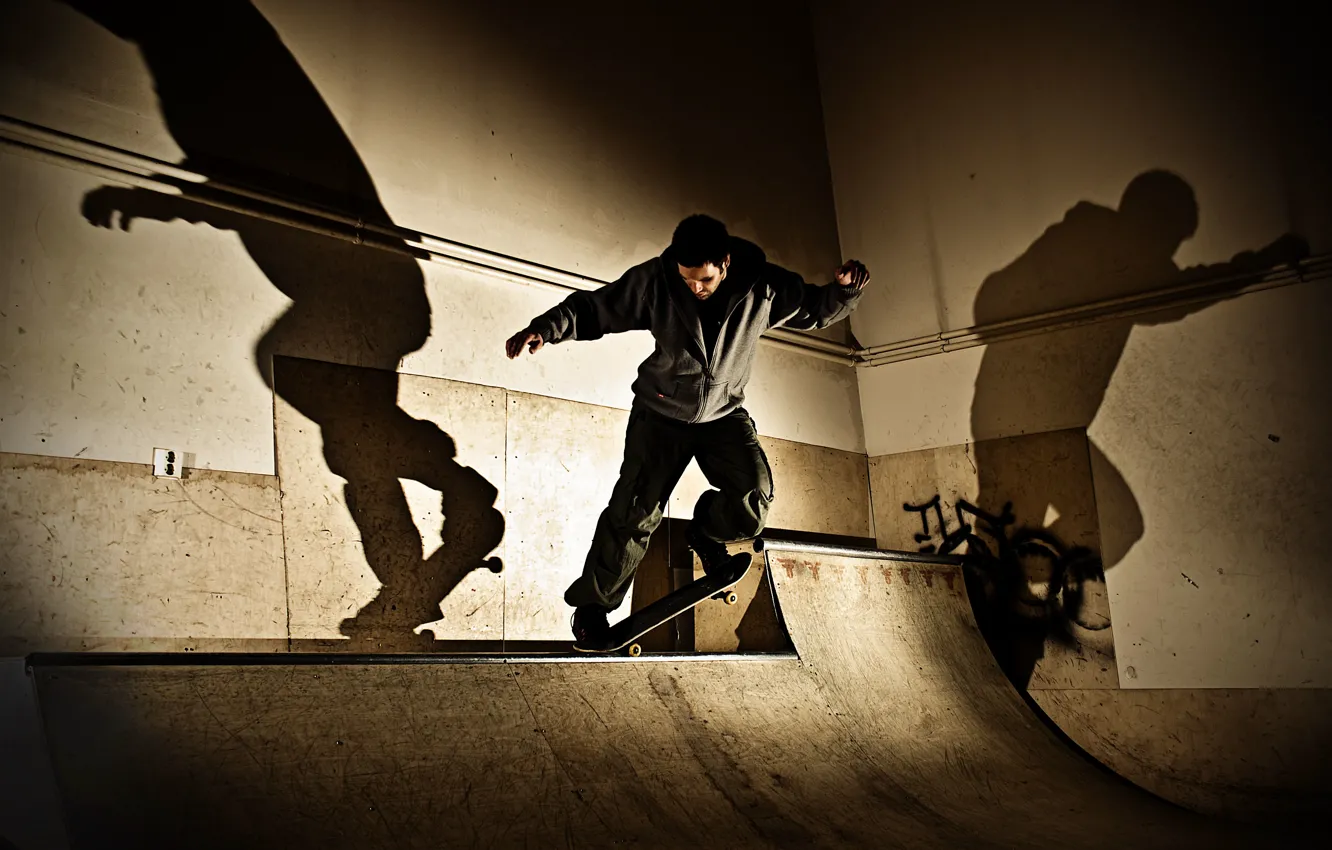 Photo wallpaper shadows, skateboarding, skateboard, light, extreme sports