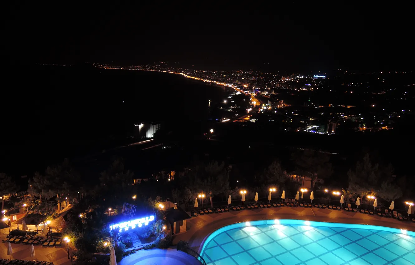 Photo wallpaper night, the city, lights, height, the hotel, Turkey