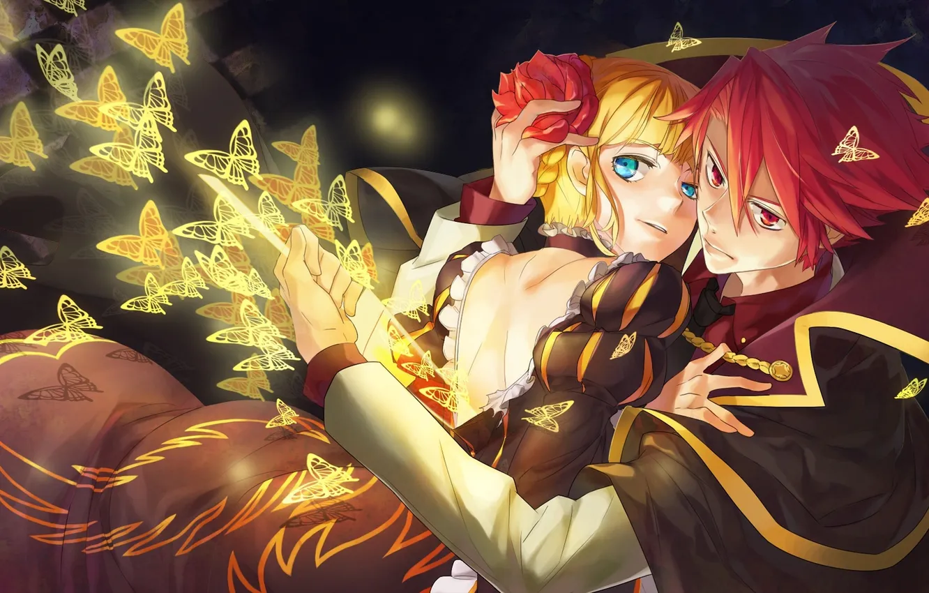 Photo wallpaper girl, weapons, butterfly, art, guy, Umineko no Naku Koro ni, ushiromiya battler, mojaranmo