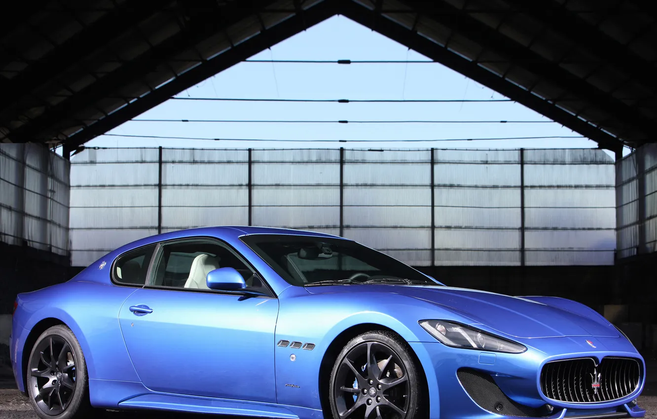 Photo wallpaper car, machine, Maserati, GranTurismo, blue, Sport