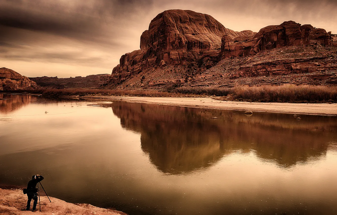 Photo wallpaper mountains, nature, reflection, photographer