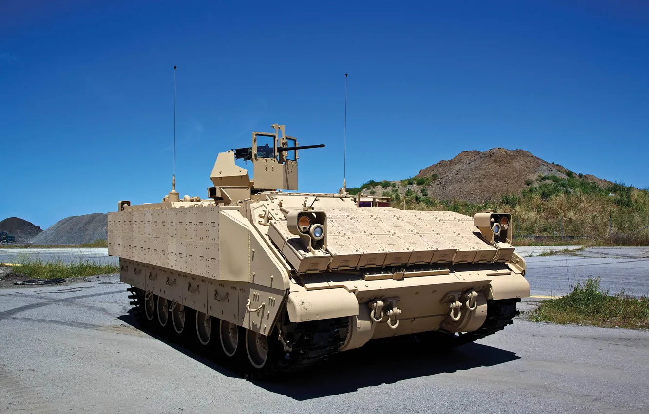 Photo wallpaper machine, combat, self-propelled, armor, Bradley, mortar, mortar