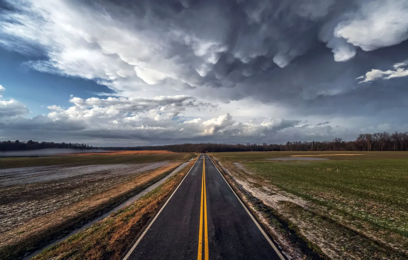 Photo wallpaper road, field, the sky
