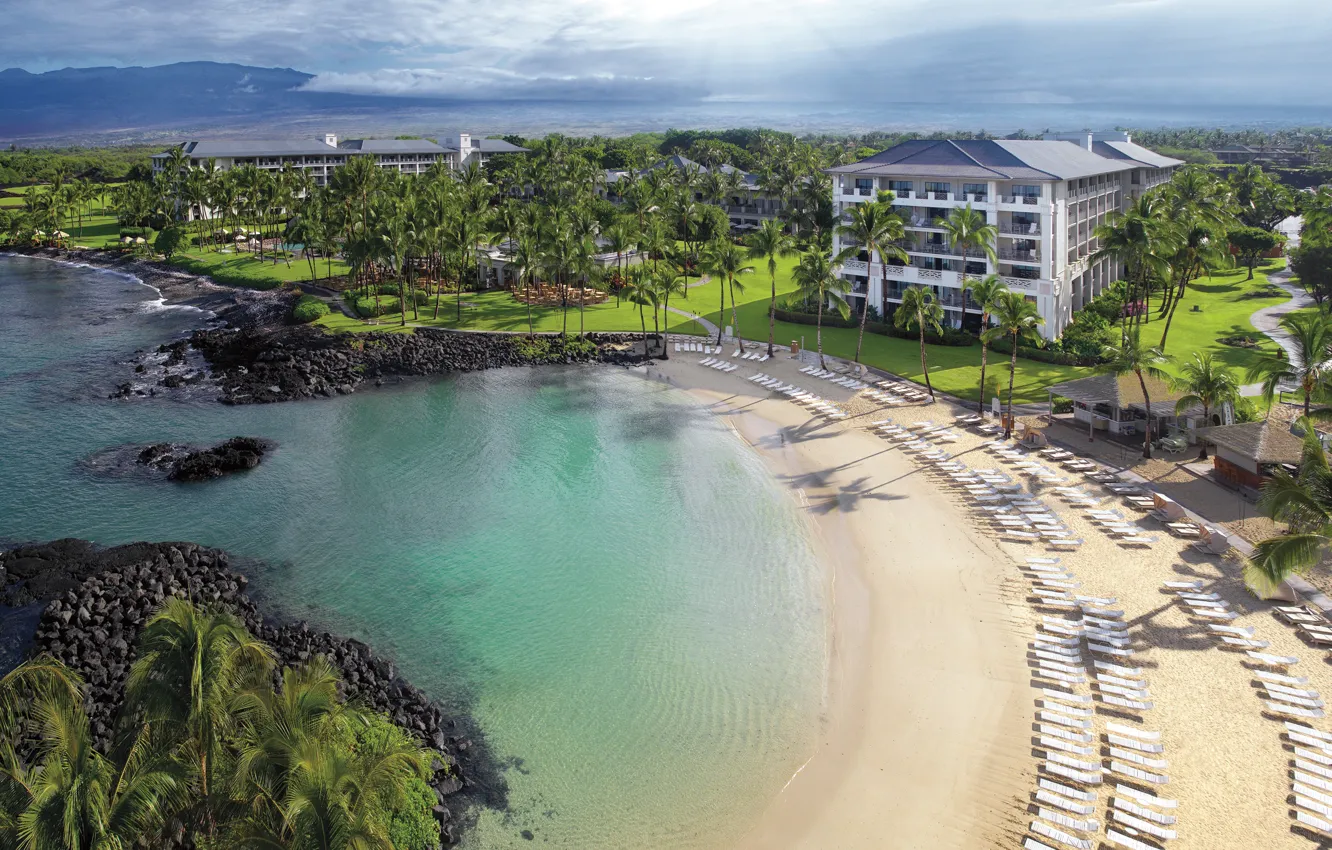 Photo wallpaper beach, palm trees, the ocean, resort, Hawaii