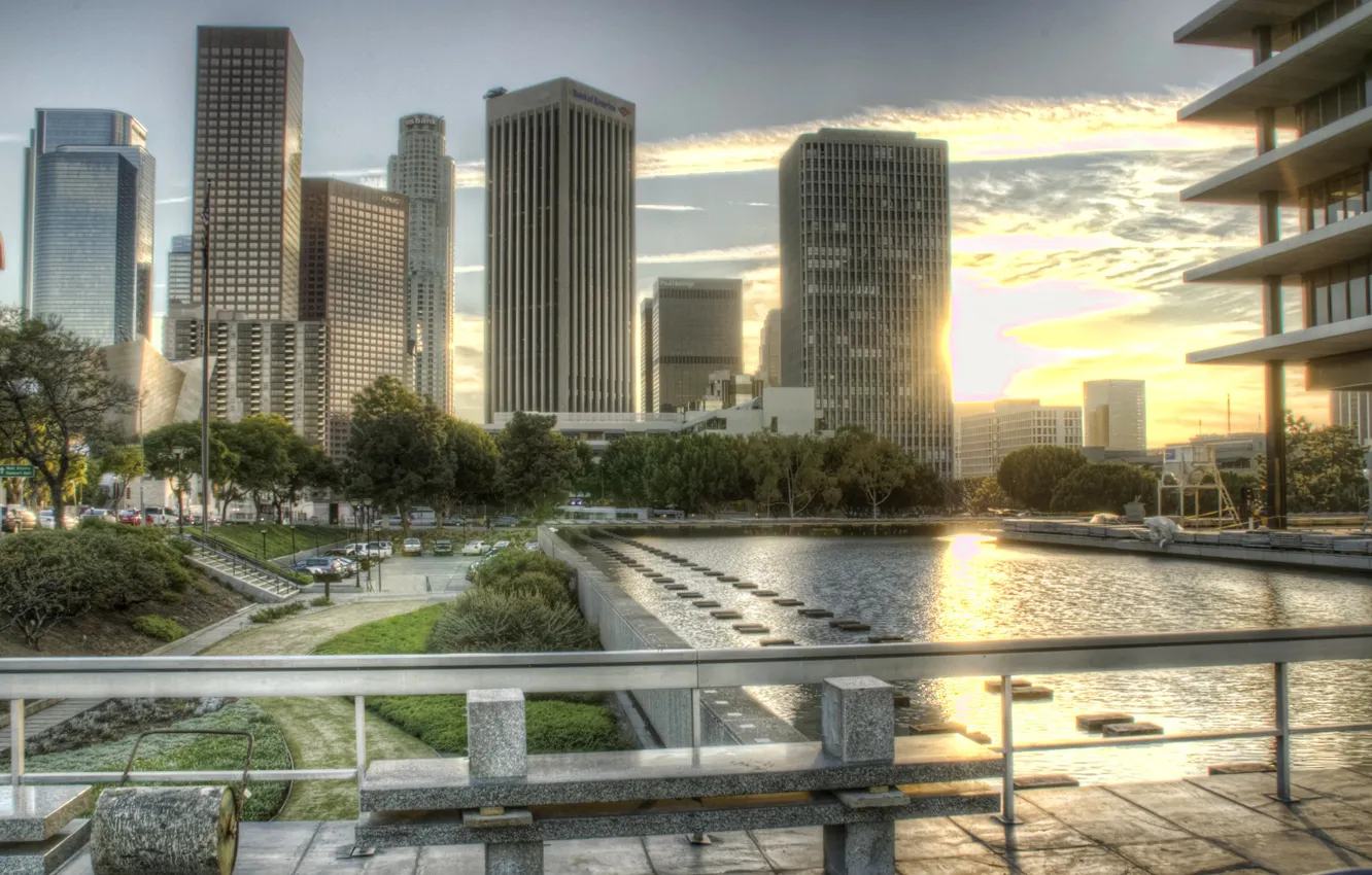 Photo wallpaper the sky, rays, sunset, HDR, home, USA, Los Angeles