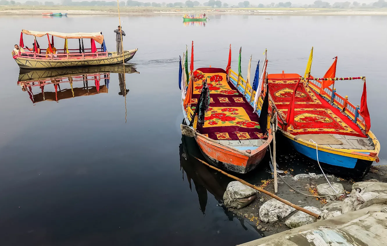 Photo wallpaper river, people, India, boating