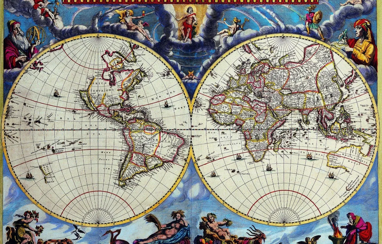 Photo wallpaper figure, map, continents, hemisphere