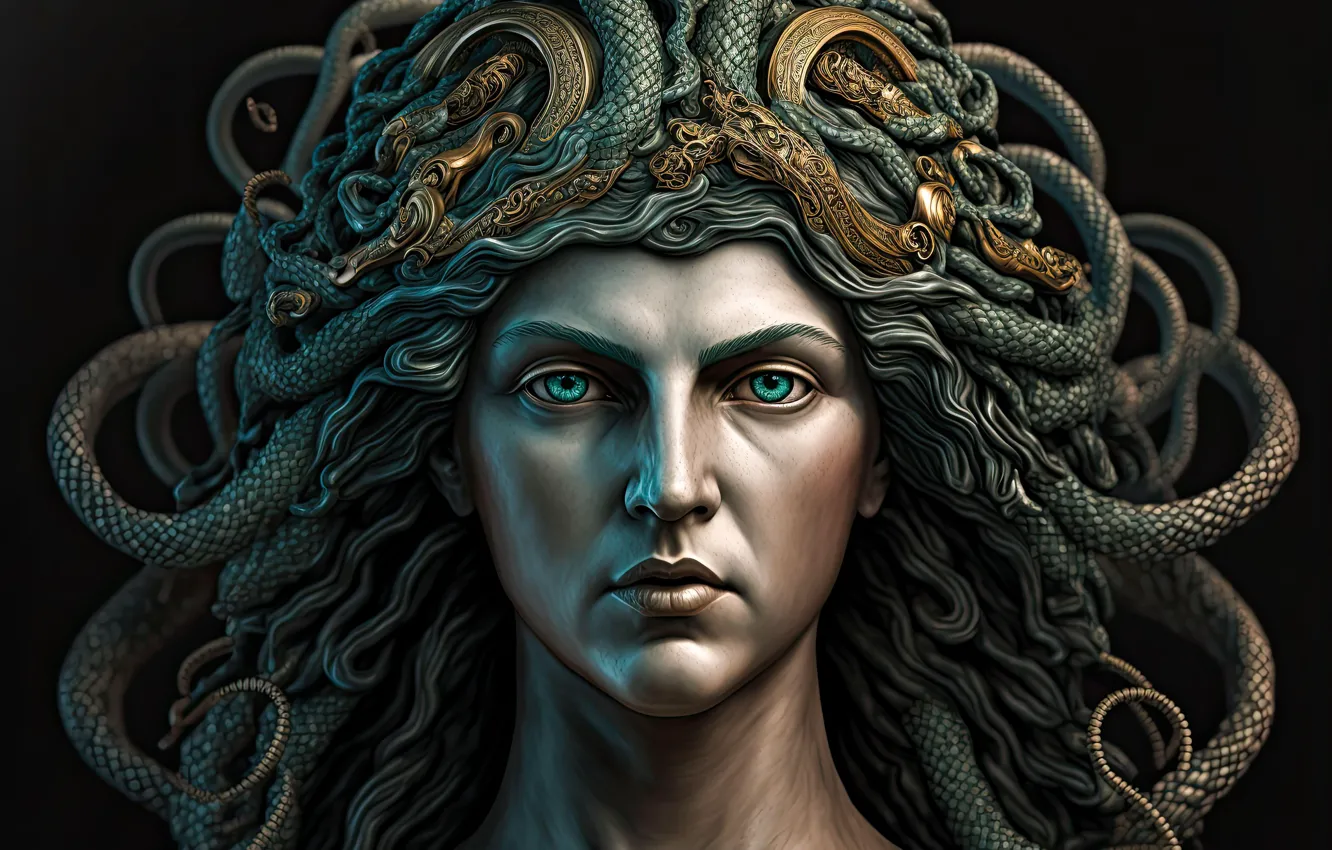 Photo wallpaper stone, Greek mythology, medusa-, venomous snakes