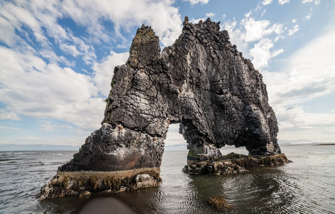 Photo wallpaper wave, the sky, clouds, landscape, nature, the ocean, rocks, horizon