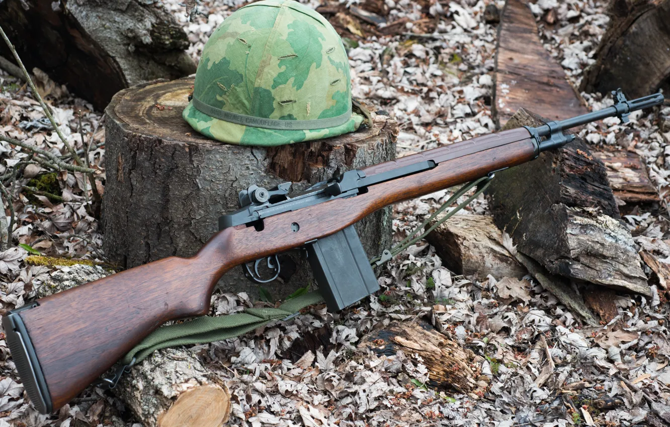 Photo wallpaper helmet, Springfield, A semi-automatic rifle, Armory M1A