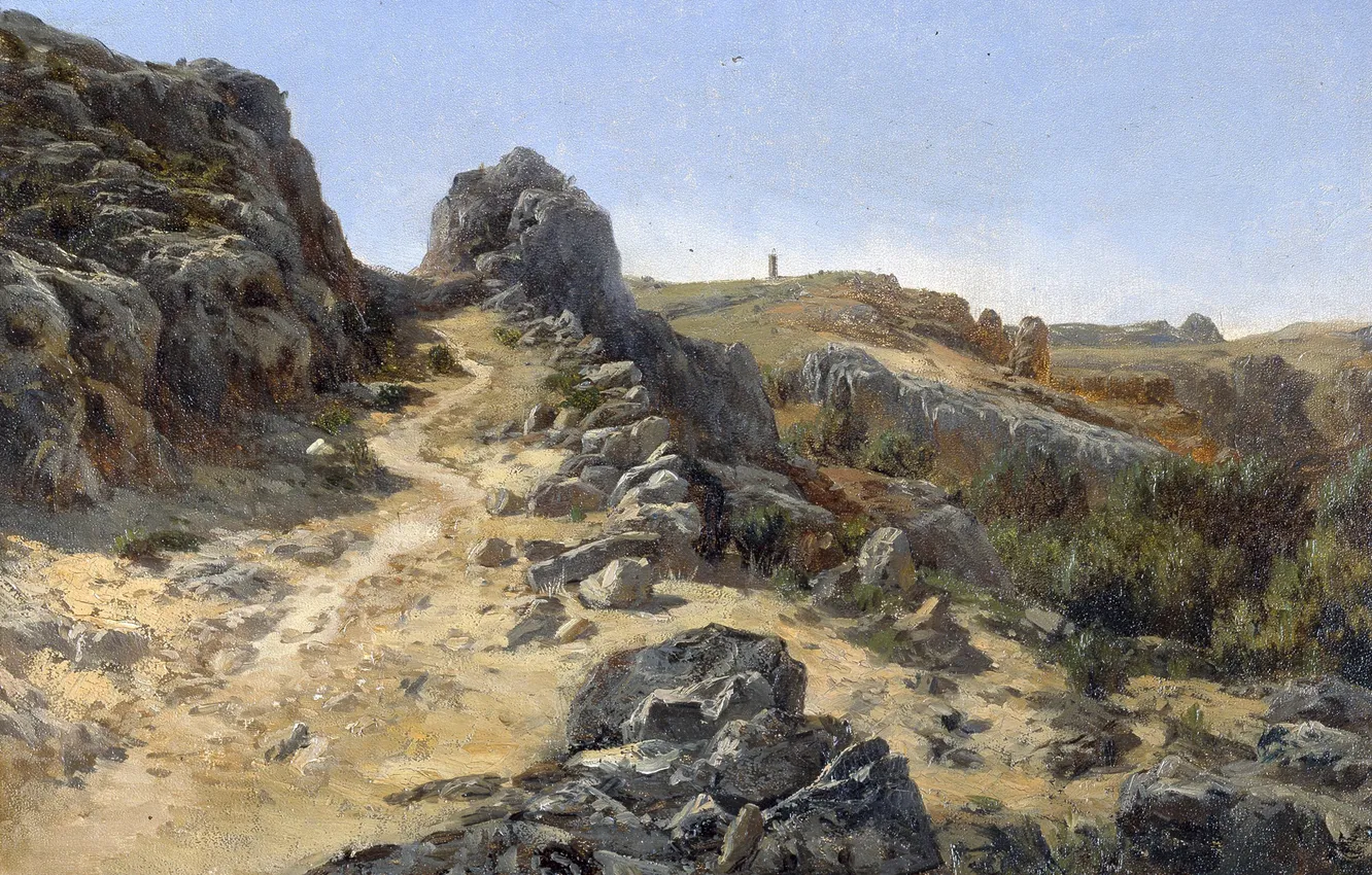 Photo wallpaper landscape, stones, rocks, picture, path, Carlos de Haes, Landscape near Monastery