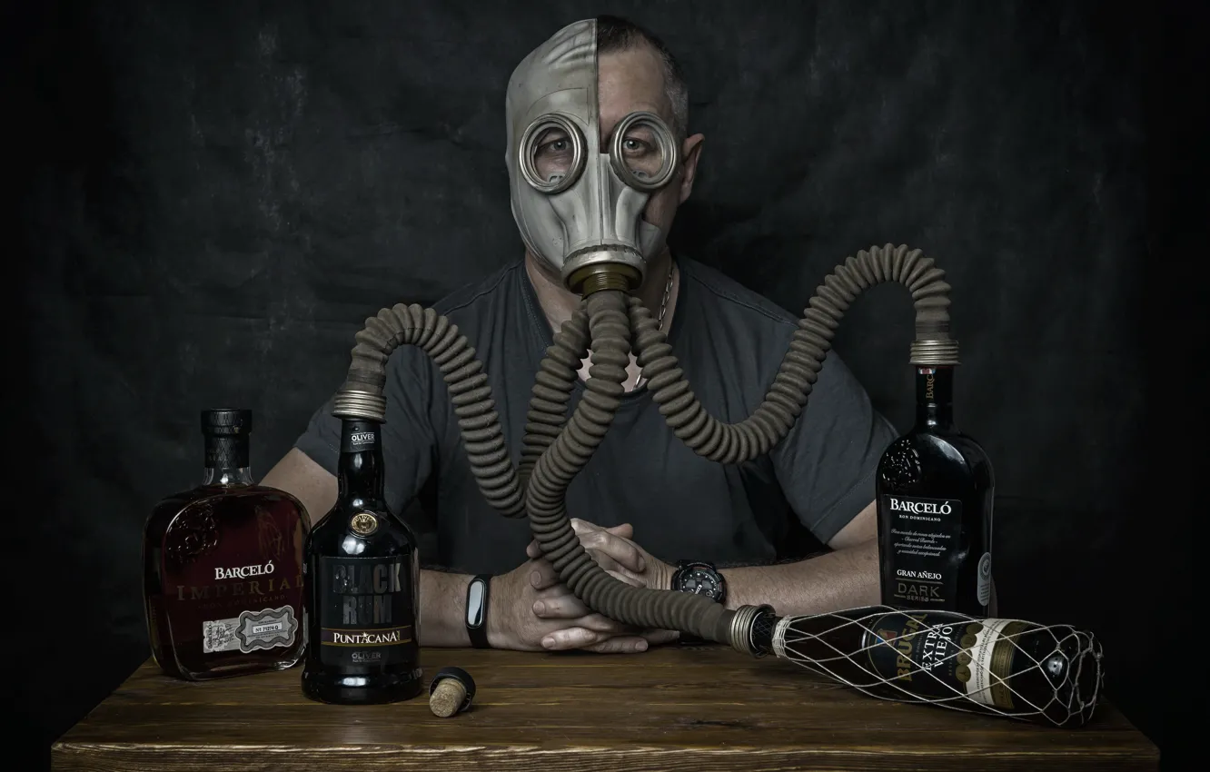Photo wallpaper people, alcohol, gas mask