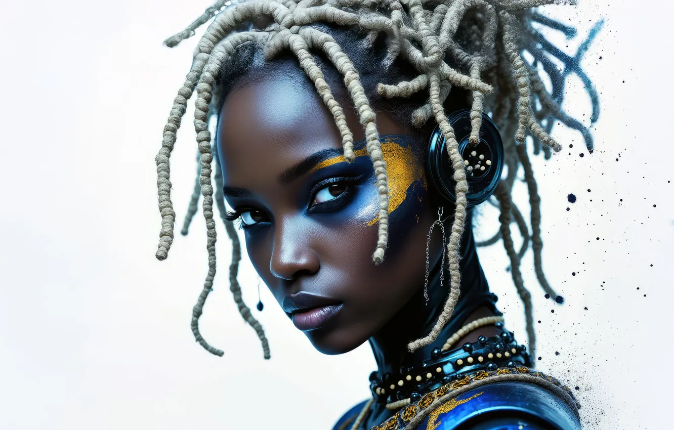 Photo wallpaper look, girl, pose, style, paint, portrait, hairstyle, white background